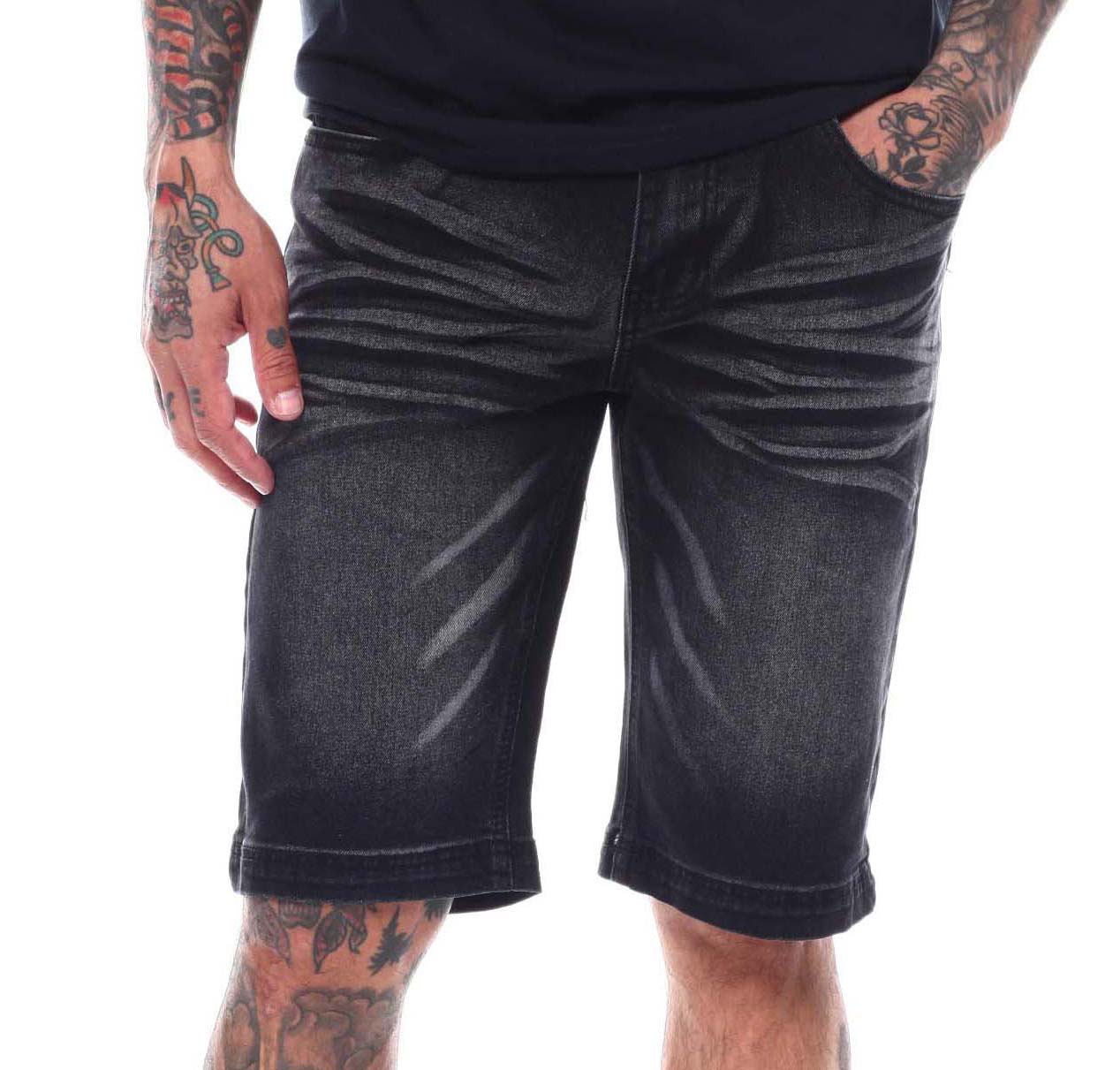 SWITCH MEN'S WASHED SPAN DENIM SHORTS (BLACK)