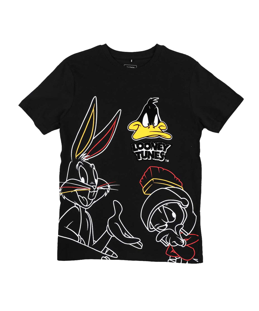 KIDS LOONEY TUNES FLOCKED OUTLINE T-SHIRT (BLACK)