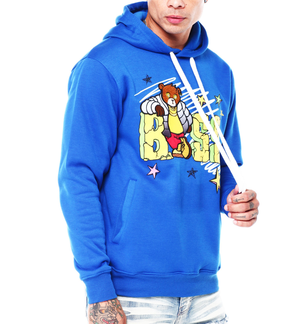 BLEECKER & MERCER MEN'S BOSS PRINT GRAPHIC FLEECE HOODIE (ROYAL BLUE)