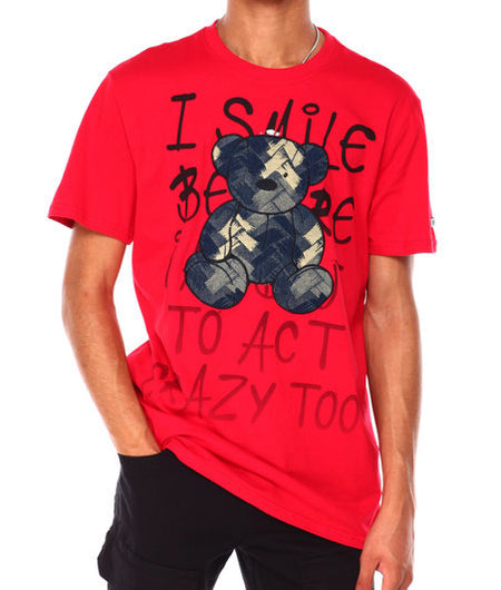 SWITCH MEN'S DENIM BEAR GRAPHIC T-SHIRT (RED)