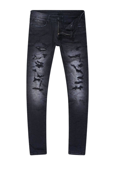 JORDAN CRAIG MEN'S HIGH POINT RIPPED DENIM JEANS (BLACK)