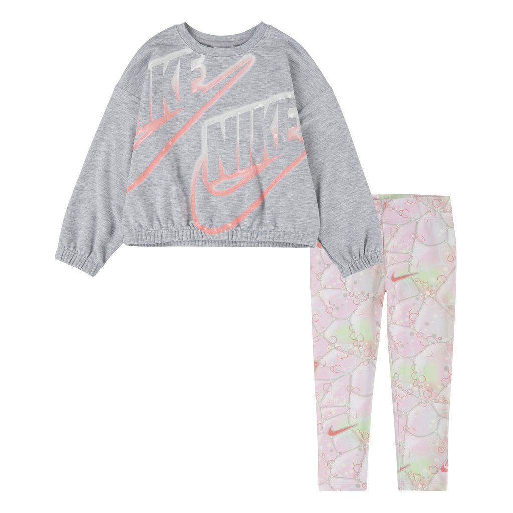 NIKE TODDLER GIRLS' DREAM CHASER CREWNECK & LEGGING SET (GREY SIZE 2T-4T)