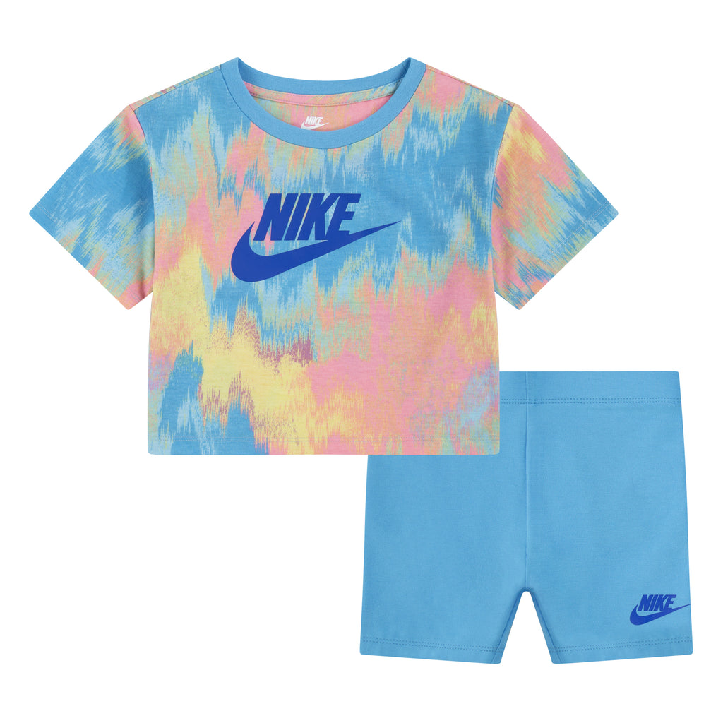 NIKE GIRLS BALTIC T-SHIRT & BIKE SHORTS SET (BLUE SIZE 2T-4T)