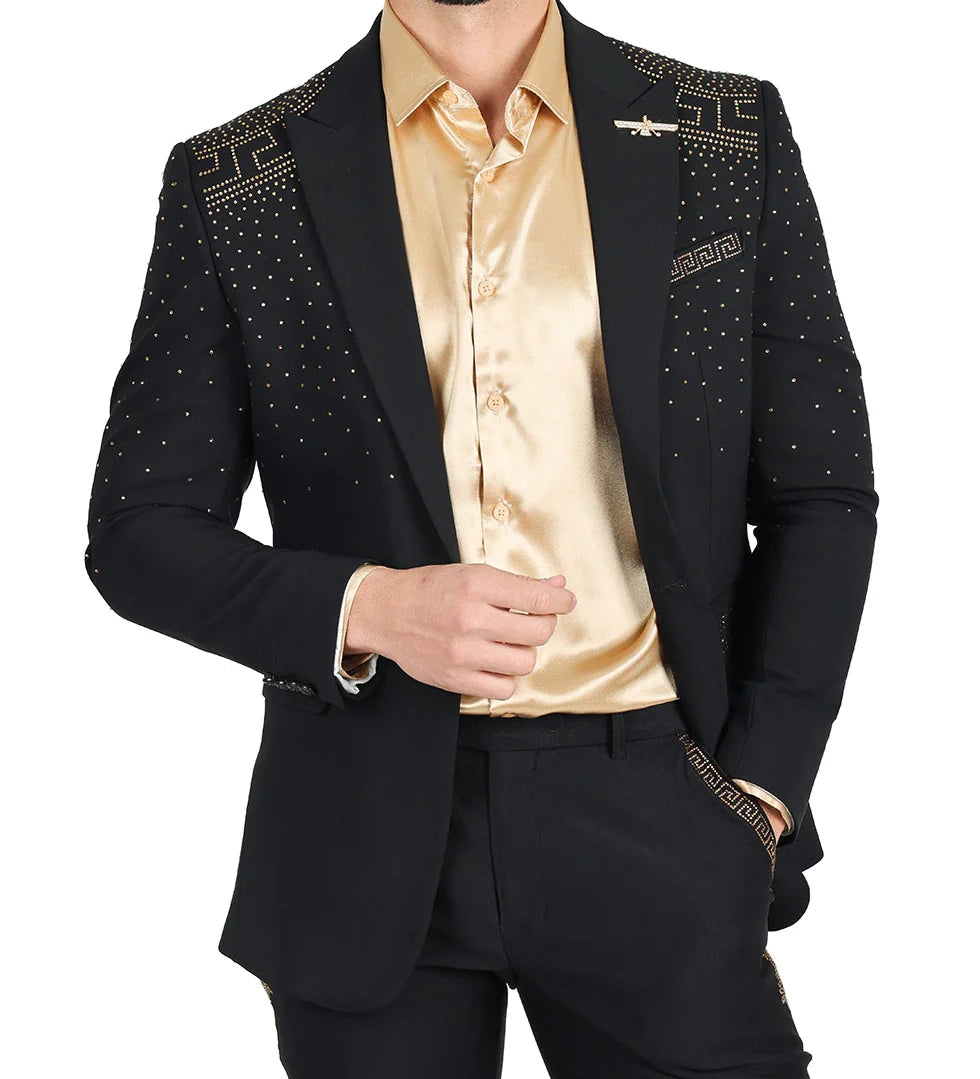 BARABAS MEN'S RHINESTONE BLAZER (BLACK/GOLD)