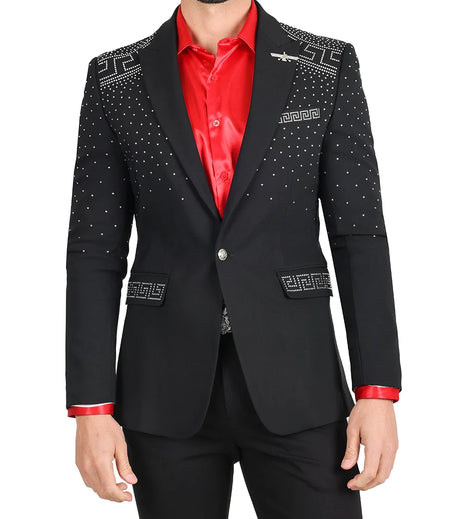 BARABAS MEN'S RHINESTONE BLAZER (BLACK/SILVER)