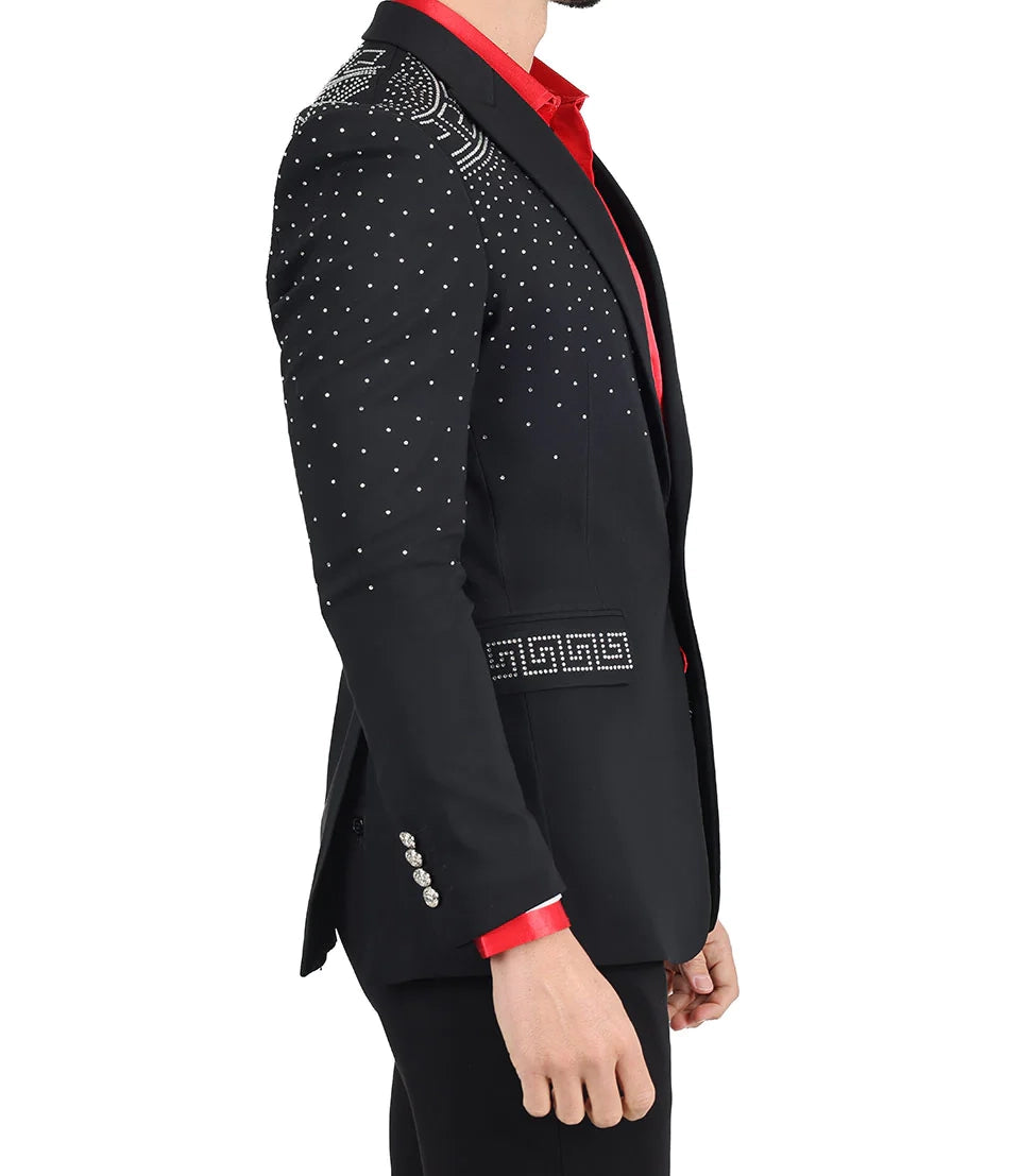 BARABAS MEN'S RHINESTONE BLAZER (BLACK/SILVER)