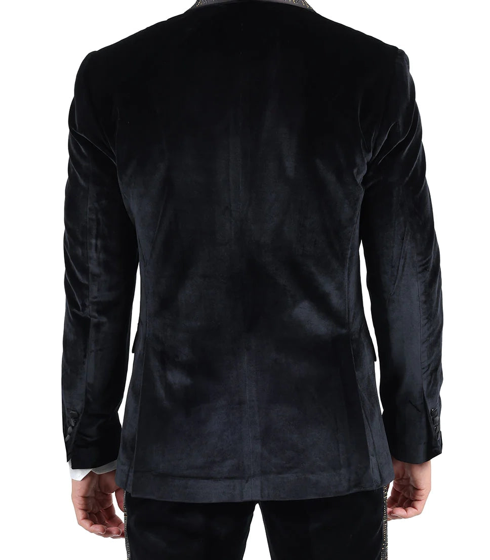 BARABAS MEN'S VELOUR RHINESTONE BLAZER (BLACK/SILVER)