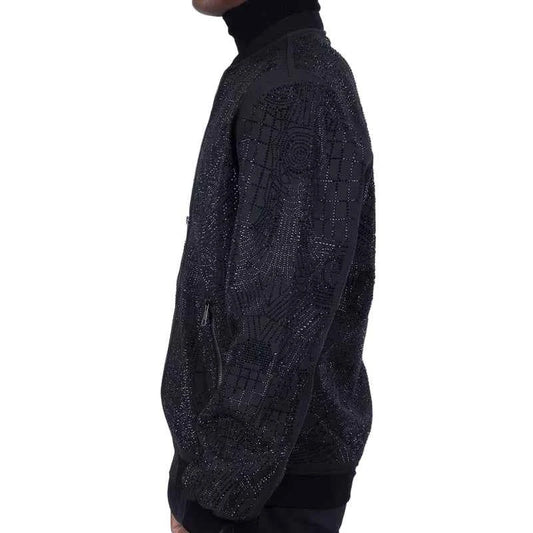 BARABAS MEN'S GEOMETRIC RHINESTONE JAGGY BOY BOMBER BLACK JACKET