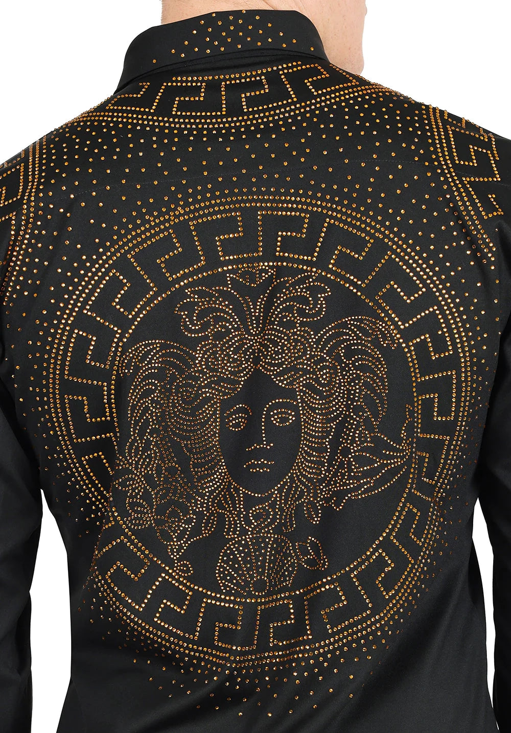 BARABAS MEN'S RHINESTONE LONG SLEEVE SHIRT (BLACK/GOLD)