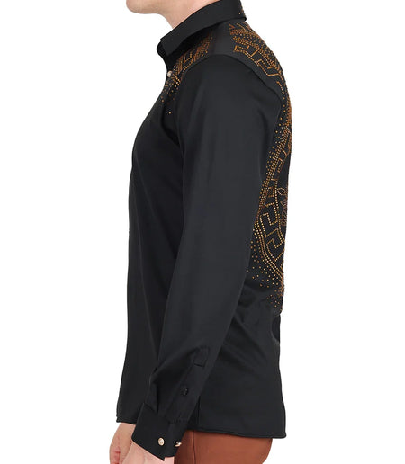 BARABAS MEN'S RHINESTONE LONG SLEEVE SHIRT (BLACK/GOLD)