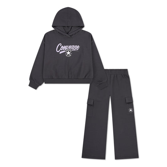 CONVERSE GIRLS' HOODIE AND JOGGER CHARCOAL GREY 2-PIECE SET (SIZES 4-6X)