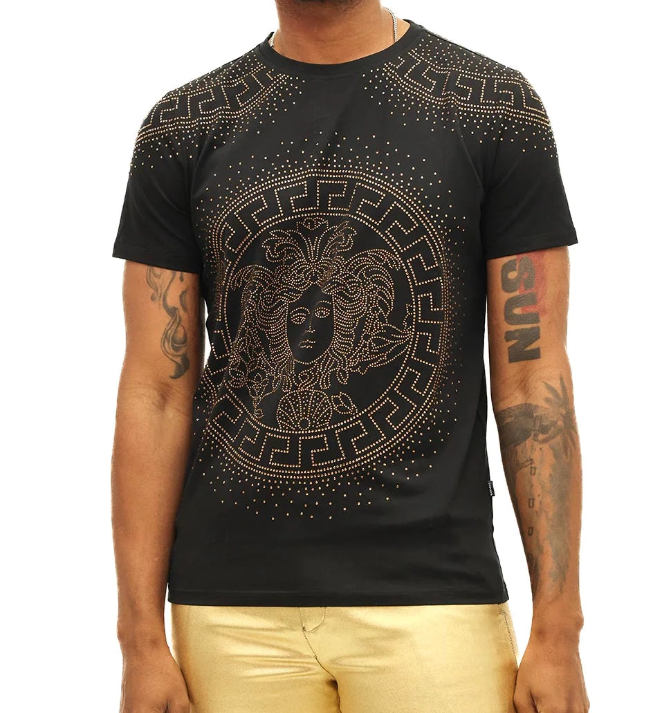 BARABAS MEN'S RHINESTONE SHORT SLEEVE T-SHIRT (BLACK/GOLD)