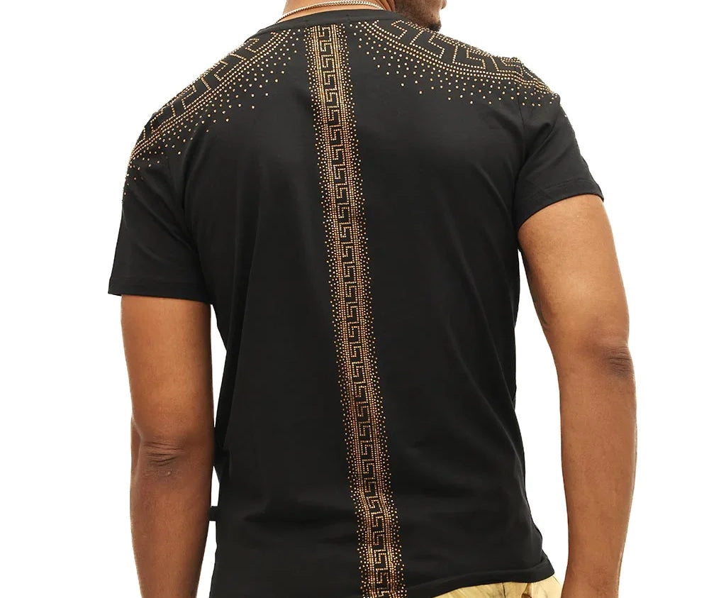 BARABAS MEN'S RHINESTONE SHORT SLEEVE T-SHIRT (BLACK/GOLD)