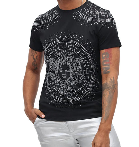 BARABAS MEN'S RHINESTONE SHORT SLEEVE T-SHIRT (BLACK/SILVER)