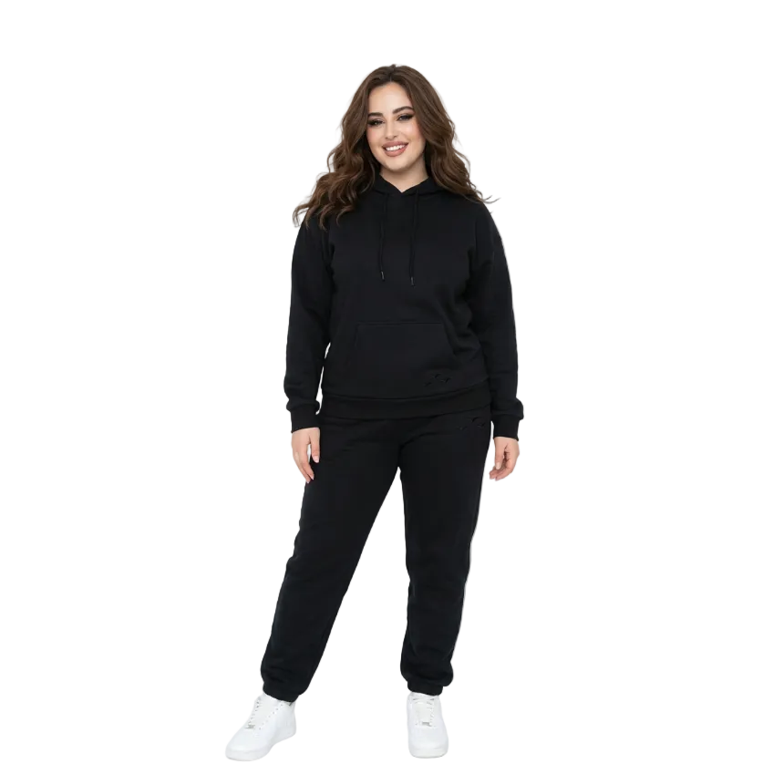 WOMEN LAZY PANTS OVERSIZED FLEECE TRACKSET (BLACK)