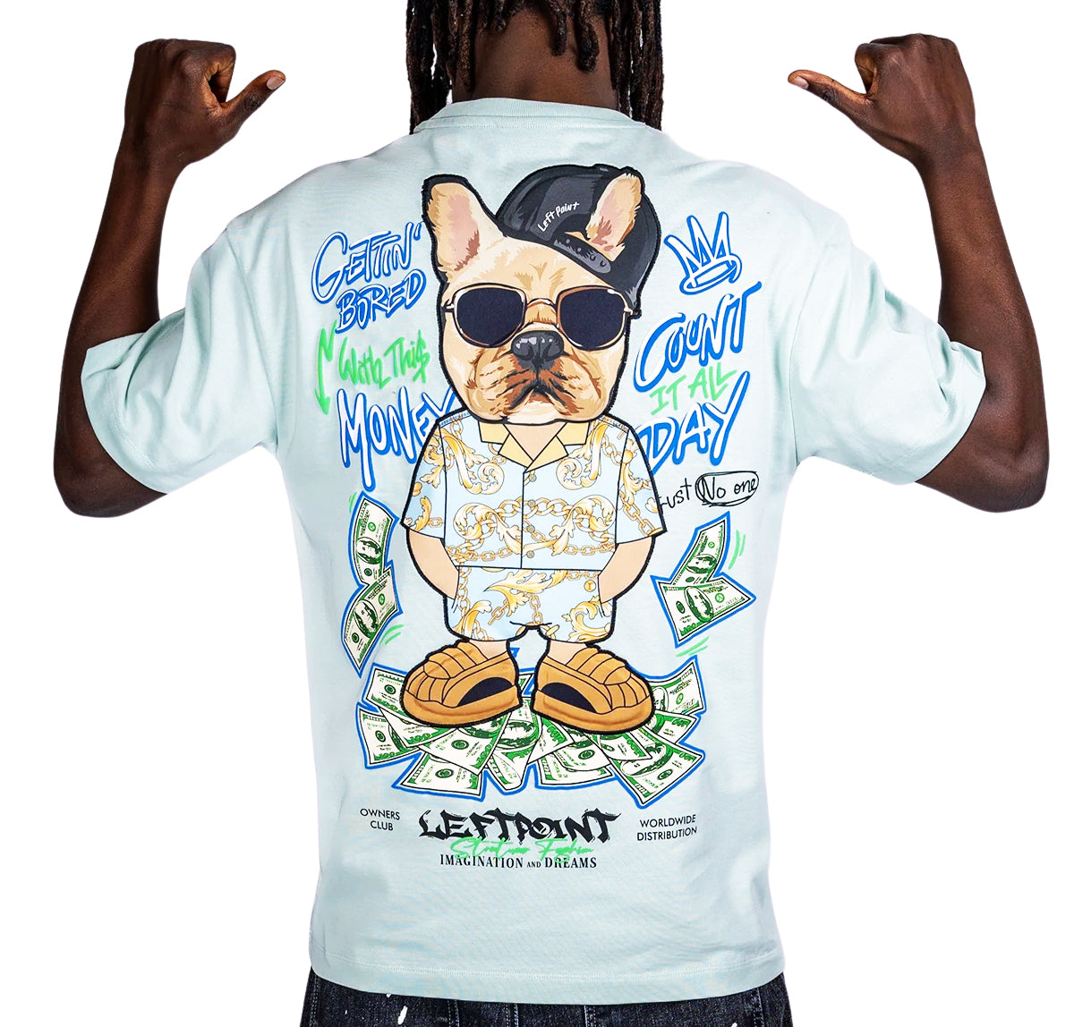 LEFT POINT MEN'S DOG IMAGINATION CHENILLE PRINT T-SHIRT (MINT)