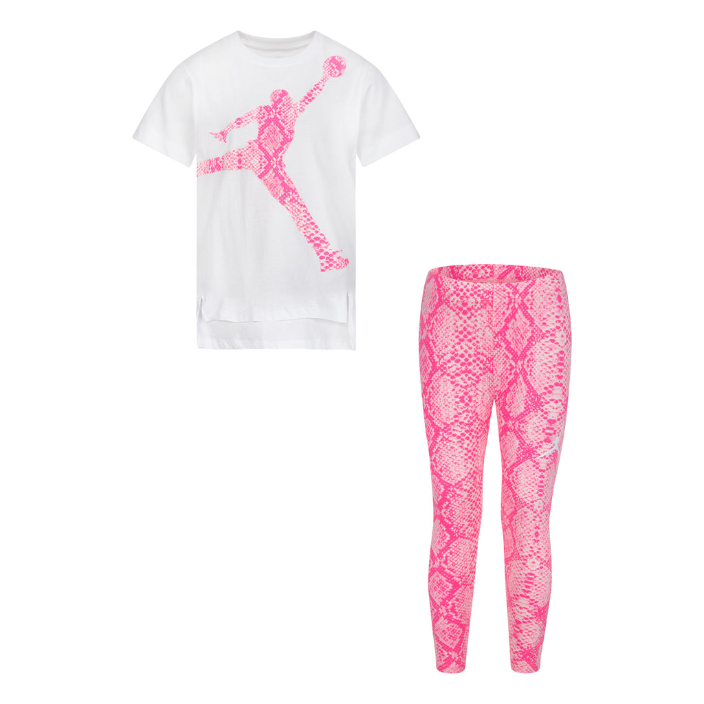 GIRLS JORDAN JUMPMAN SNAKE PRINT 2-PIECE SET (WHITE/PINK)