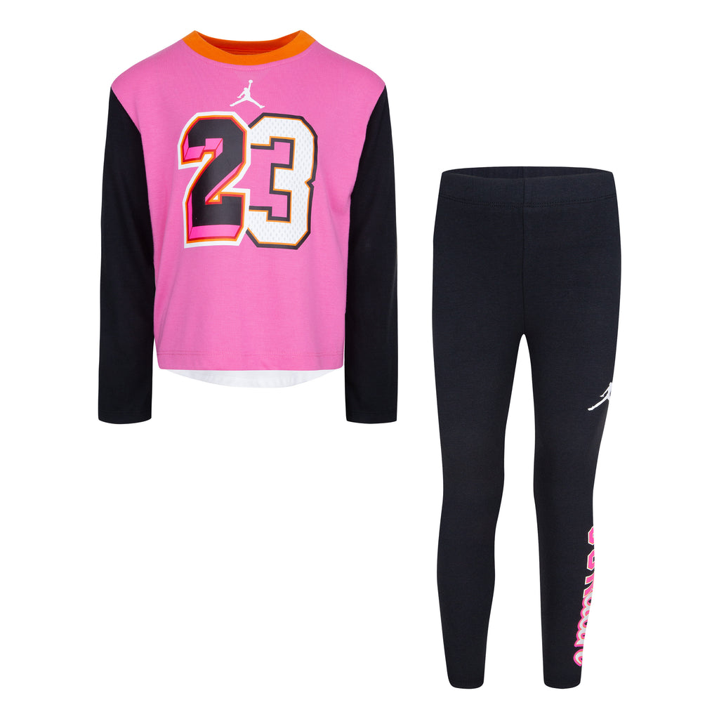 GIRLS JORDAN LONG SLEEVE T-SHIRT & LEGGING SET (PINK/BLACK)