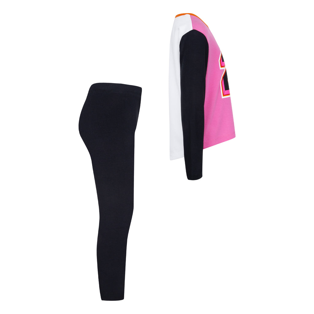 GIRLS JORDAN LONG SLEEVE T-SHIRT & LEGGING SET (PINK/BLACK)