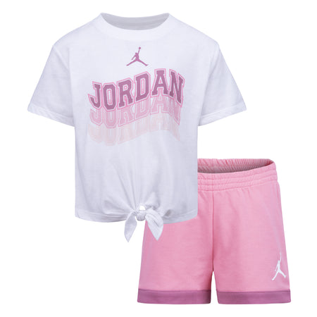 JORDAN GIRLS WAVE ICON T-SHIRT & SHORTS SET (WHITE/PINK SIZE 4-6X)