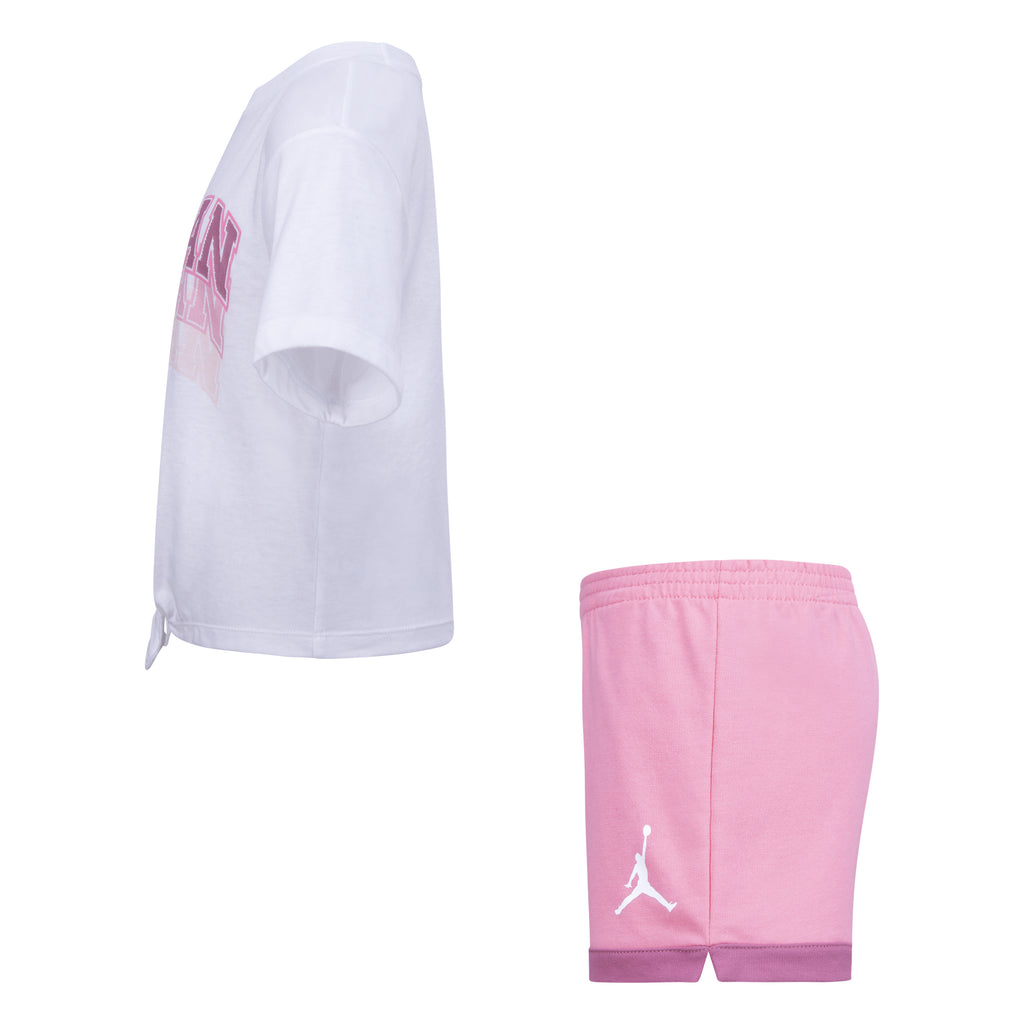 JORDAN GIRLS WAVE ICON T-SHIRT & SHORTS SET (WHITE/PINK SIZE 4-6X)