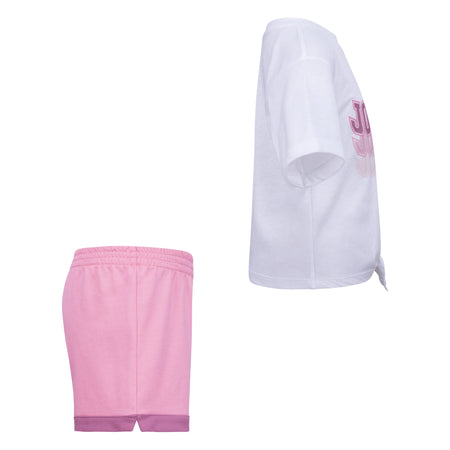 JORDAN GIRLS WAVE ICON T-SHIRT & SHORTS SET (WHITE/PINK SIZE 4-6X)