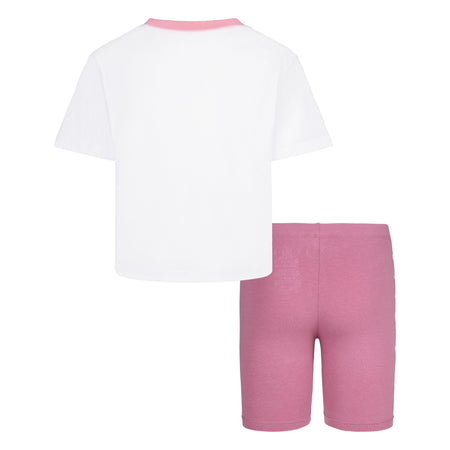 JORDAN GIRLS' ALLOVER PRINT T-SHIRT & BIKE SHORTS SET (BERRY PINK SIZE 4-6X)