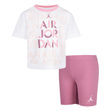 JORDAN GIRLS' ALLOVER PRINT T-SHIRT & BIKE SHORTS SET (BERRY PINK SIZE 4-6X)