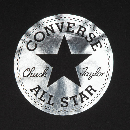 CONVERSE GIRLS' CROPPED FOIL BLACK PULLOVER HOODIE (SIZES 4-6X)