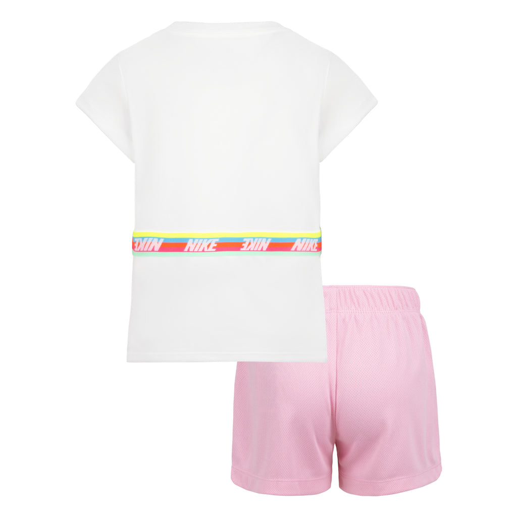 NIKE TODDLER GIRLS T-SHIRT & SHORT MESH SET (WHITE/PINK)