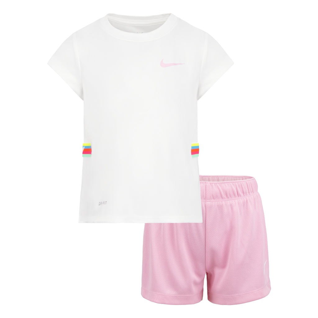 NIKE TODDLER GIRLS T-SHIRT & SHORT MESH SET (WHITE/PINK)