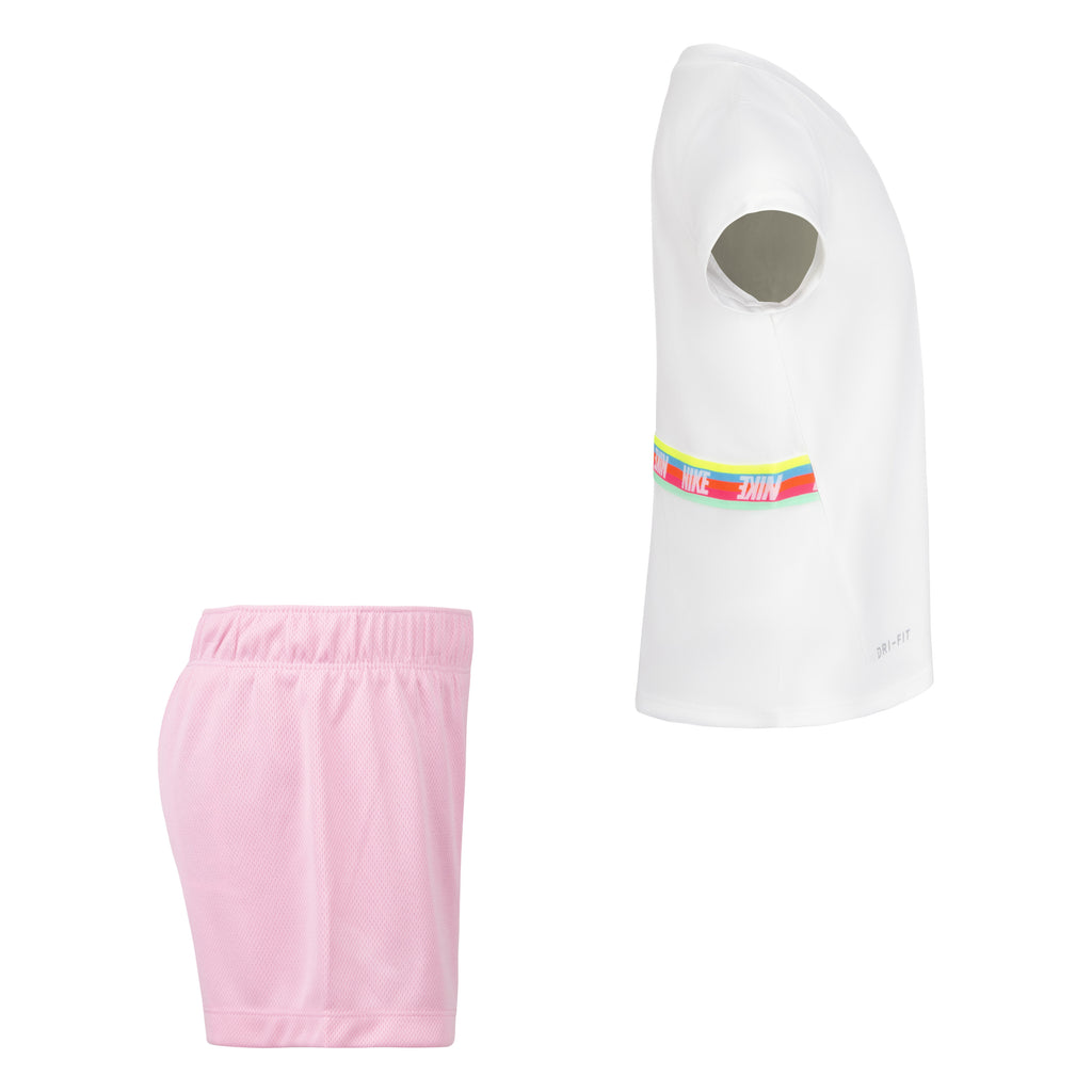 NIKE TODDLER GIRLS T-SHIRT & SHORT MESH SET (WHITE/PINK)