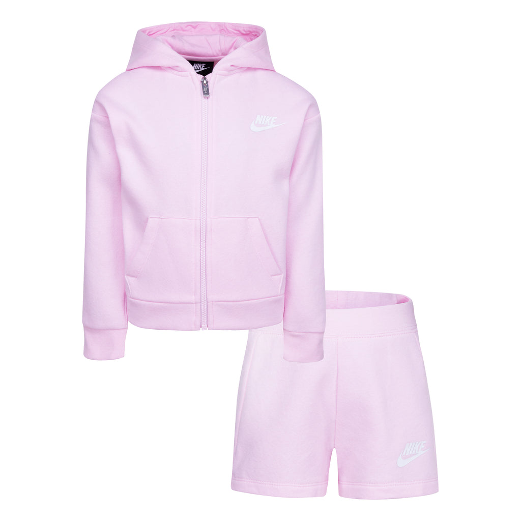 NIKE GIRLS CLUB FLEECE ZIP-UP HOODIE & SHORTS SET (PINK SIZE 4-6X)