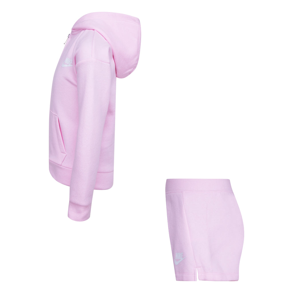 NIKE GIRLS CLUB FLEECE ZIP-UP HOODIE & SHORTS SET (PINK SIZE 4-6X)