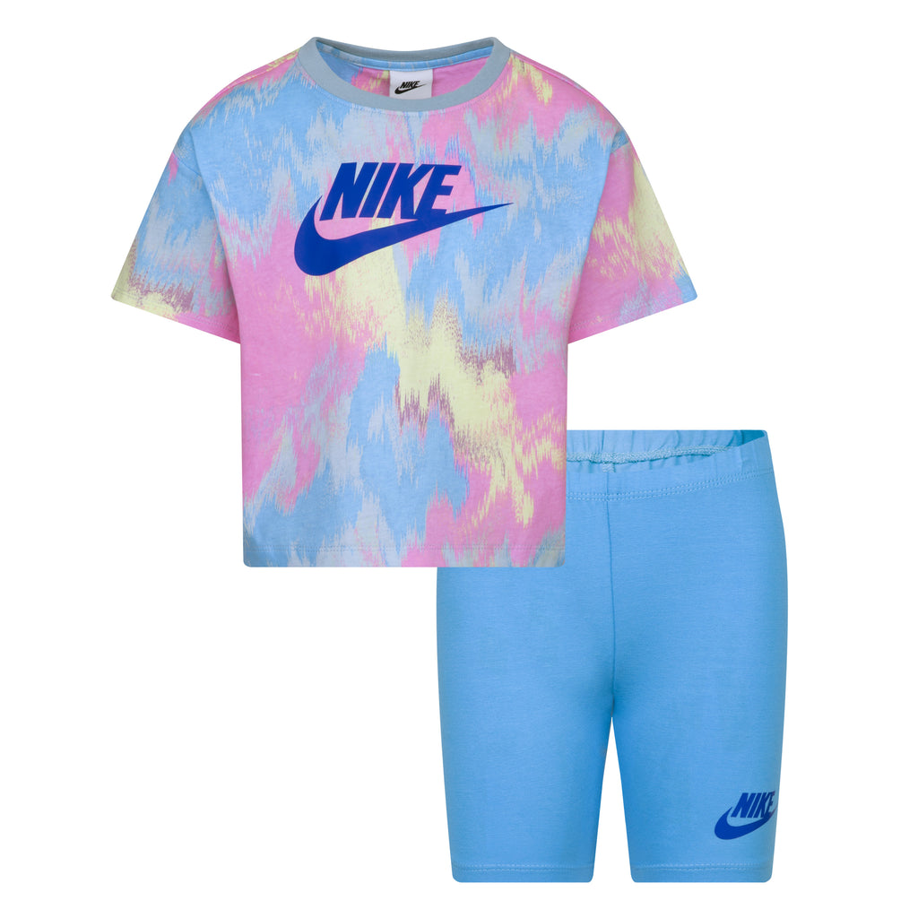 NIKE GIRLS BALTIC T-SHIRT & BIKE SHORTS SET (BLUE SIZE 4-6X)