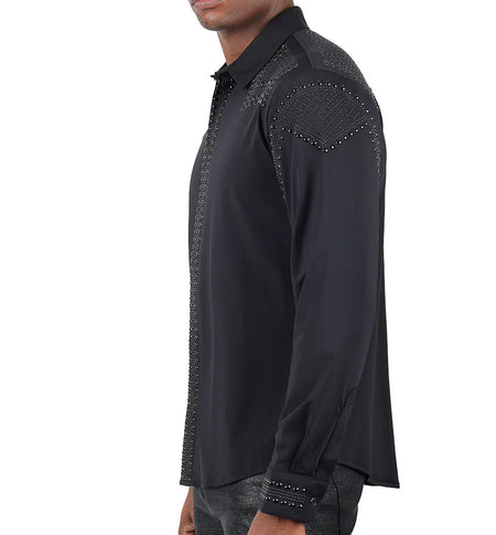 BARABAS MEN'S RHINESTONE LONG SLEEVE SHIRT (BLACK)