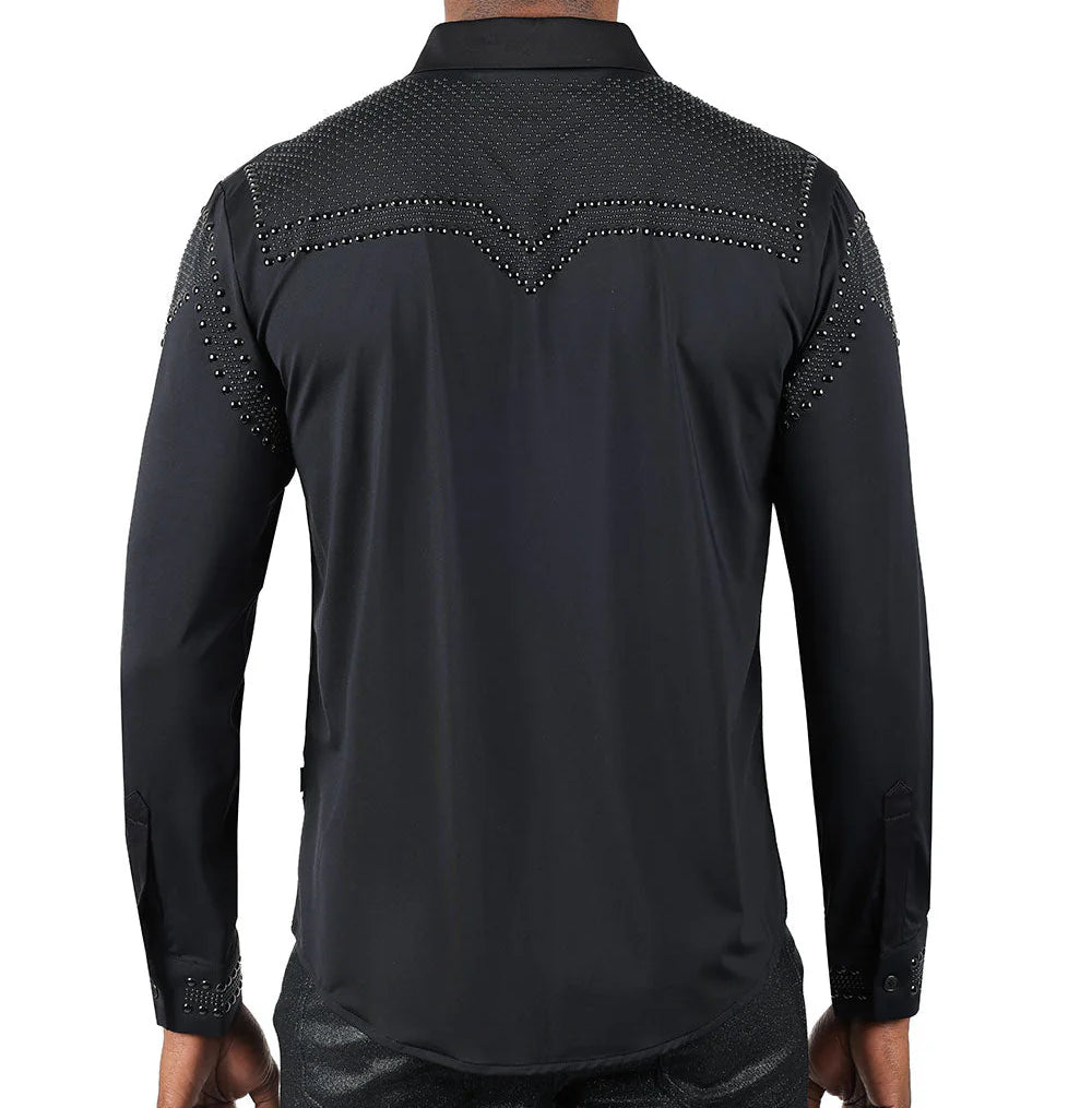 BARABAS MEN'S RHINESTONE LONG SLEEVE SHIRT (BLACK)