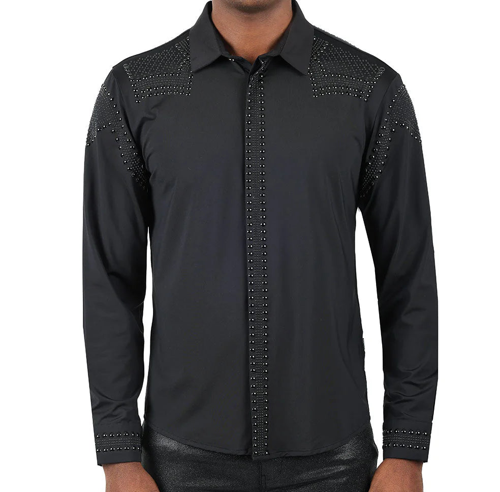 BARABAS MEN'S RHINESTONE LONG SLEEVE SHIRT (BLACK)