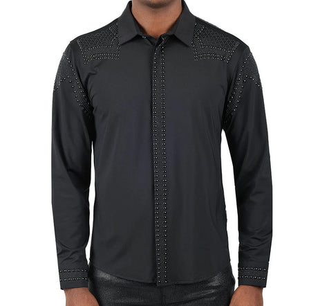 BARABAS MEN'S RHINESTONE LONG SLEEVE SHIRT (BLACK)