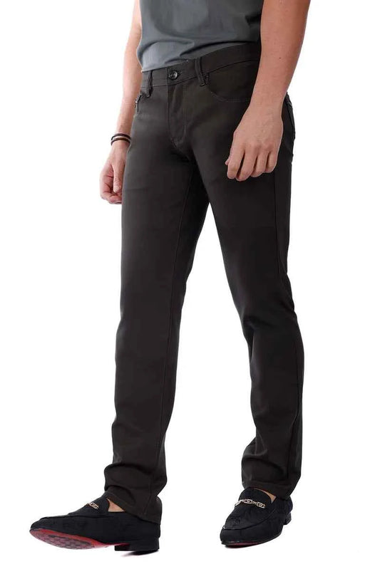 BARABAS MEN'S WHITTLE STYLE SLIM FIT SOLID COLOR PREMIUM BLACK PANTS