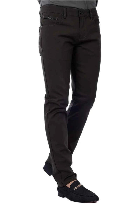 BARABAS MEN'S WHITTLE STYLE SLIM FIT SOLID COLOR PREMIUM BLACK PANTS