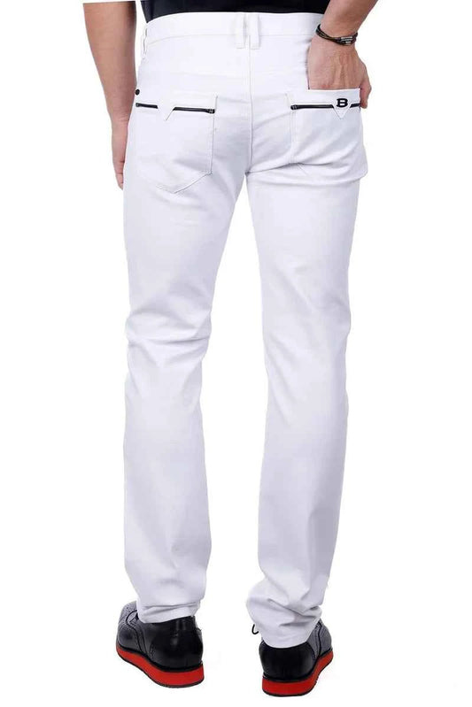 BARABAS MEN'S WHITTLE STYLE SLIM FIT SOLID COLOR PREMIUM WHITE PANTS