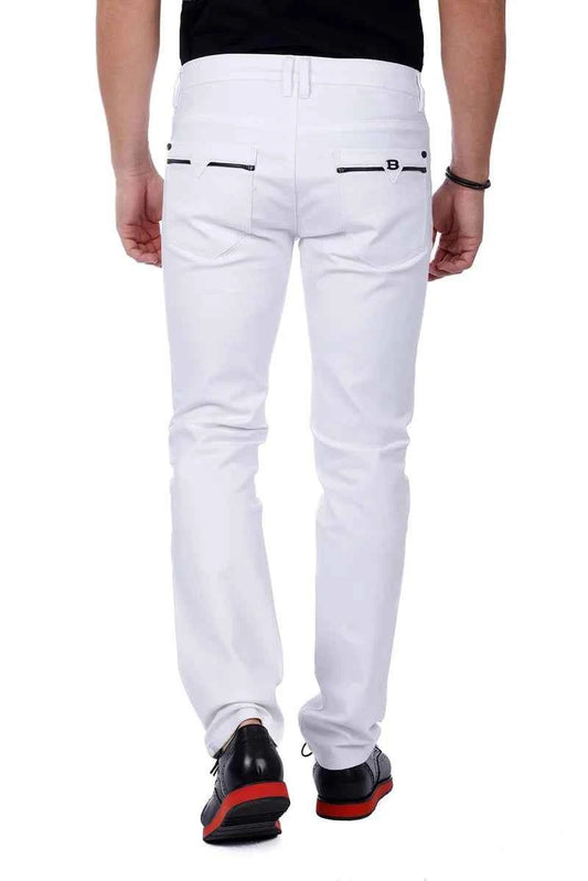 BARABAS MEN'S WHITTLE STYLE SLIM FIT SOLID COLOR PREMIUM WHITE PANTS