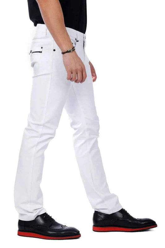 BARABAS MEN'S WHITTLE STYLE SLIM FIT SOLID COLOR PREMIUM WHITE PANTS