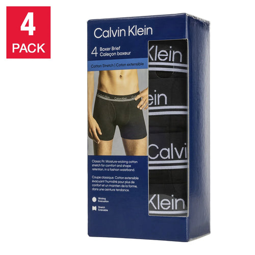 CALVIN KLEIN COTTON STRETCH MEN BOXER BRIEFS (BLACK PACK OF 4)