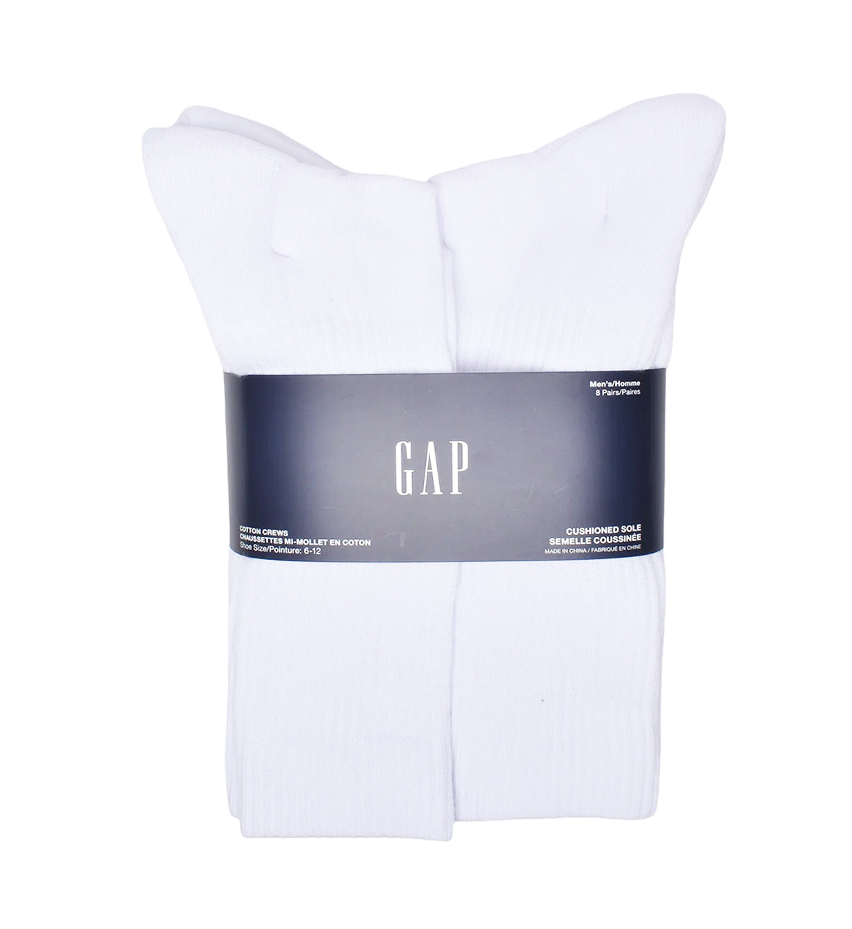 GAP MEN'S 8 PAIR LONG CREW SOCKS (WHITE)