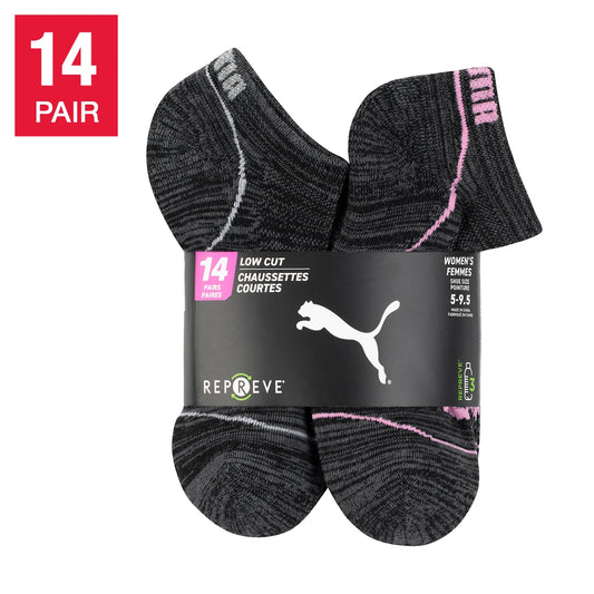 PUMA WOMEN'S REPREVE ATHLETIC 14-PAIRS LOW CUT BLACK SOCKS