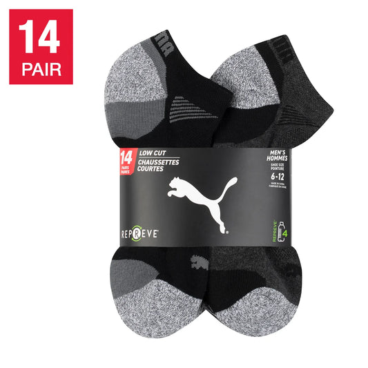 PUMA MEN'S REPREVE ATHLETIC 14-PAIRS BLACK/GREY LOW CUT SOCKS
