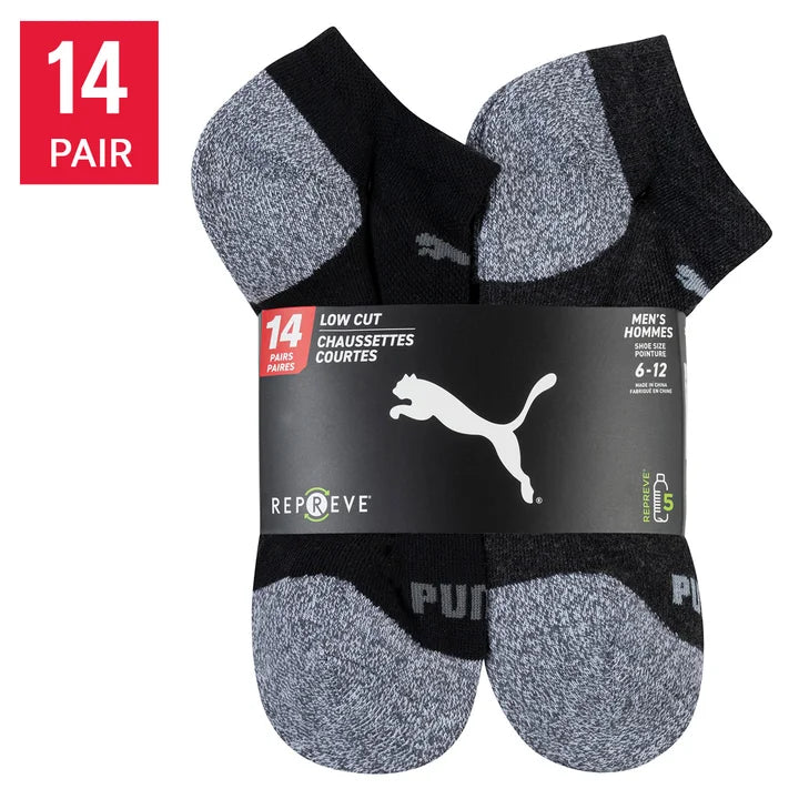 PUMA MEN'S REPREVE ATHLETIC 14-PAIRS BLACK/GREY LOW CUT SOCKS
