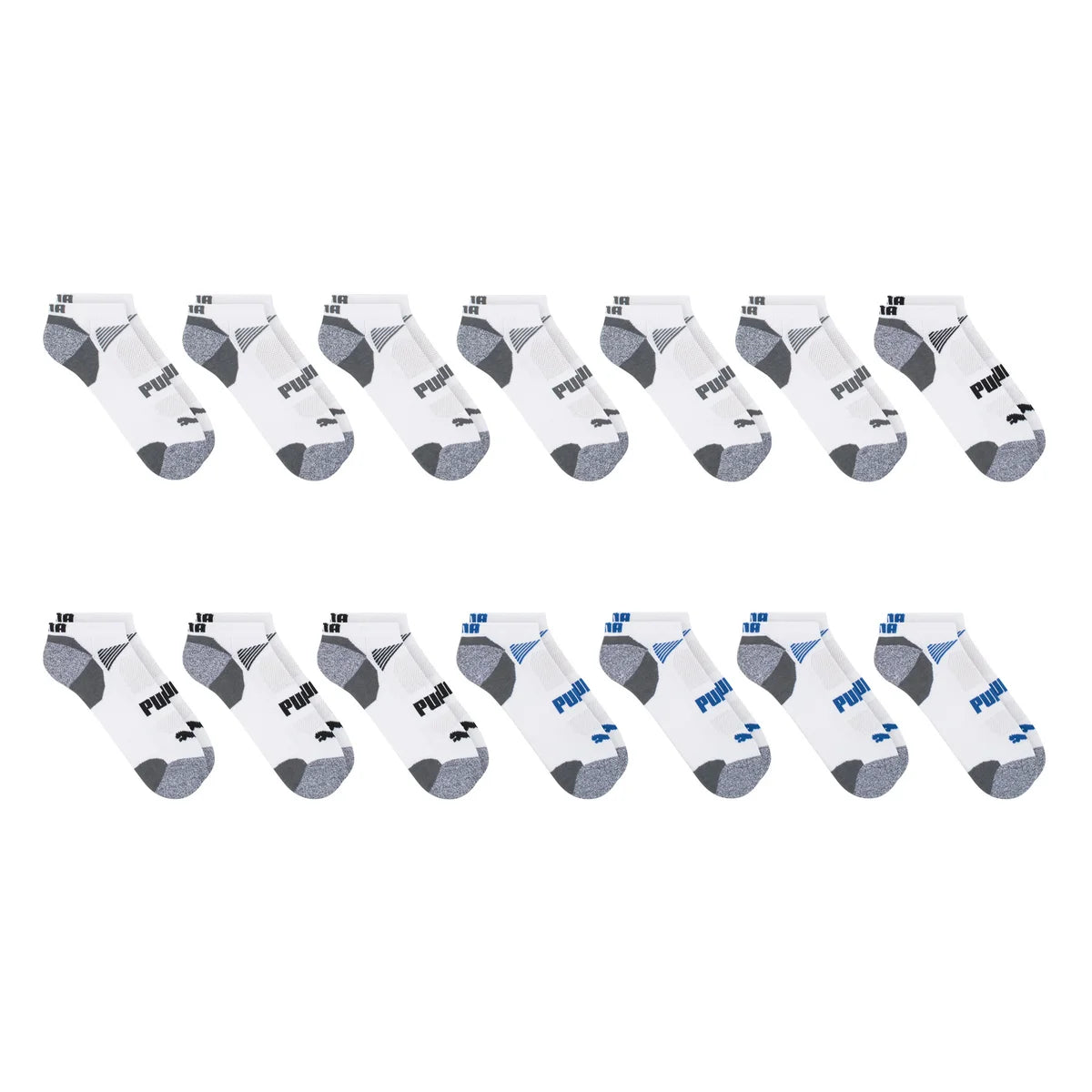 PUMA MEN'S REPREVE ATHLETIC 14-PAIRS WHITE/GREY LOW CUT SOCKS